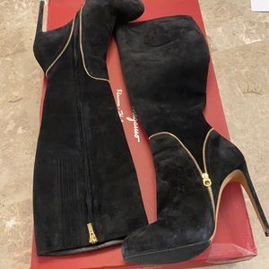 Ferragamo suede zip up boot